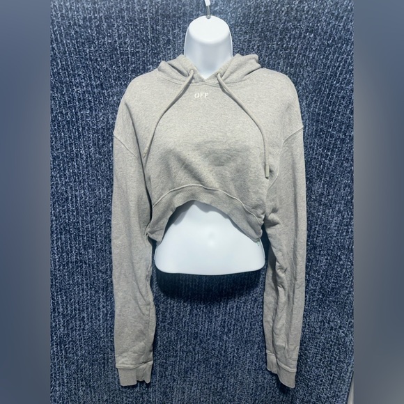 Off White 2013 Virgil Abloh Main Label Womens Hoodie Small Gray Cropped Long Arm - Picture 1 of 11